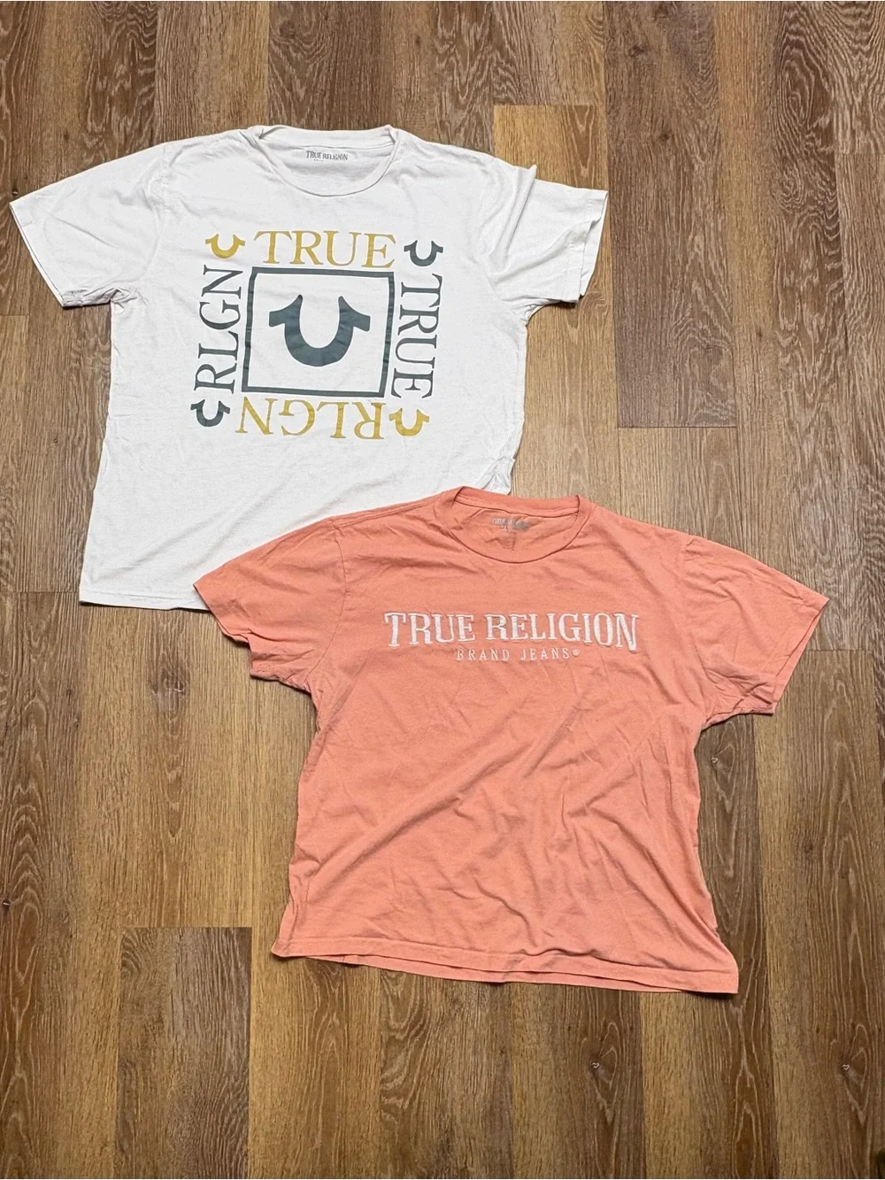 True Religion White & Coral Short Sleeve Graphic Tees